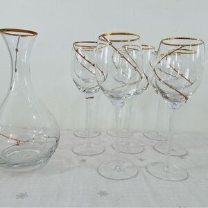 Gold Dot Swirl by PIER 1  Wine Glasses with Decanter Set of 9